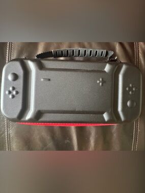 Hard Shell Portable Gaming Console Case - Black with Red Trim
